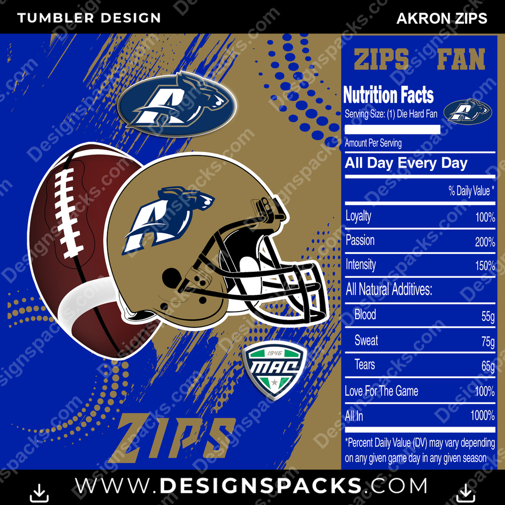 College Sport Team Fan CFB Akron Zips NCAA College Sport Tumbler Digital Wrap Design Download