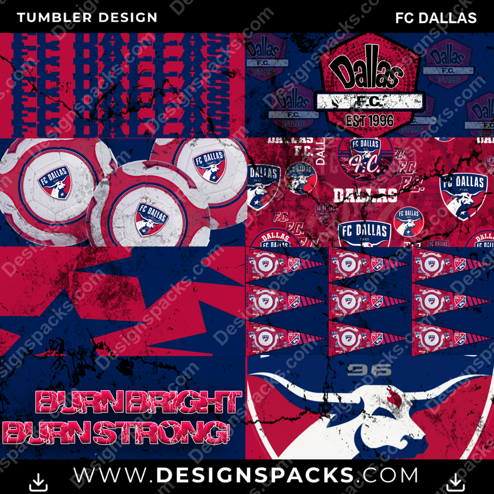 Soccer Distressed BG FC Dallas MLS Soccer Tumbler Digital Wrap Design Download