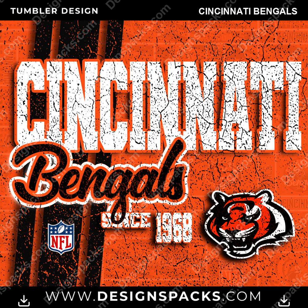 Football Grunge Cincinnati Bengals NFL Football Tumbler Digital Wrap Design Download