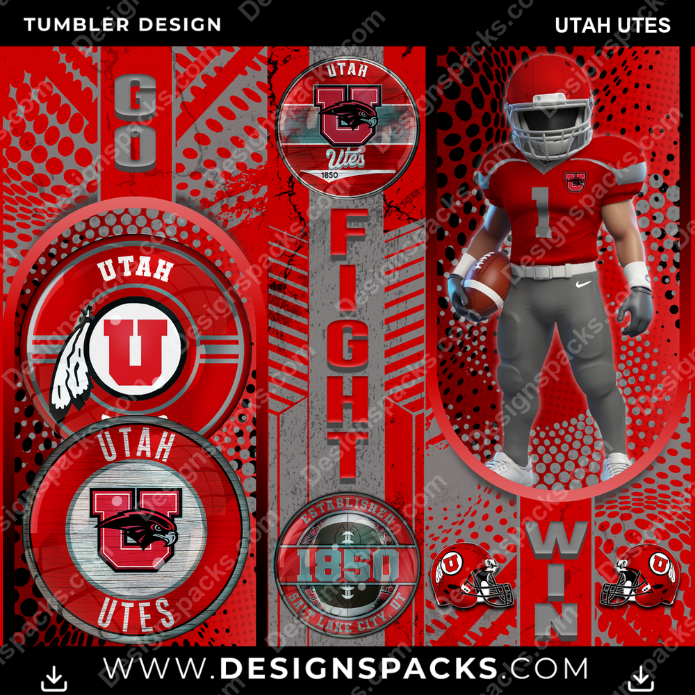 College Sport Go Fight Win Utah Utes NCAA College Sport Tumbler Digital Wrap Design Download
