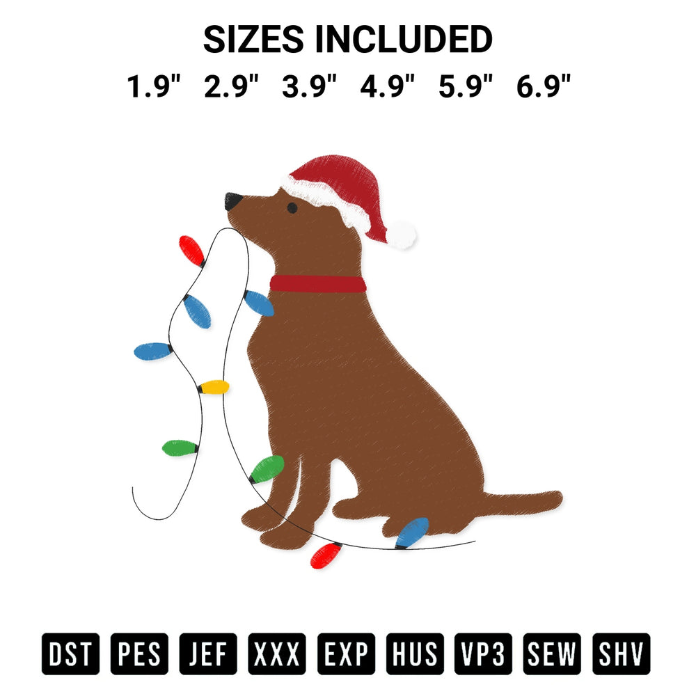 Looking for the perfect pattern? Download the Dog Lab And Christmas Lights Embroidery Design embroidery design today at Designspacks.com. Crisp, clean stitching guaranteed. Available sizes: 1.9", 2.9", 3.9", 4.9", 5.9", 6.9".