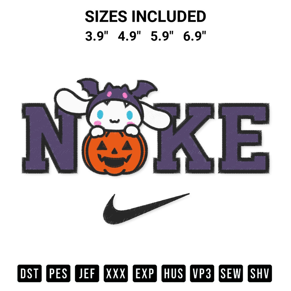 Create amazing crafts with the Nike Cinnamoroll Pumpkin Embroidery Design embroidery file. High-quality digital download from Designspacks.com, perfect for beginners and pros. Available sizes: 3.9", 4.9", 5.9", 6.9".