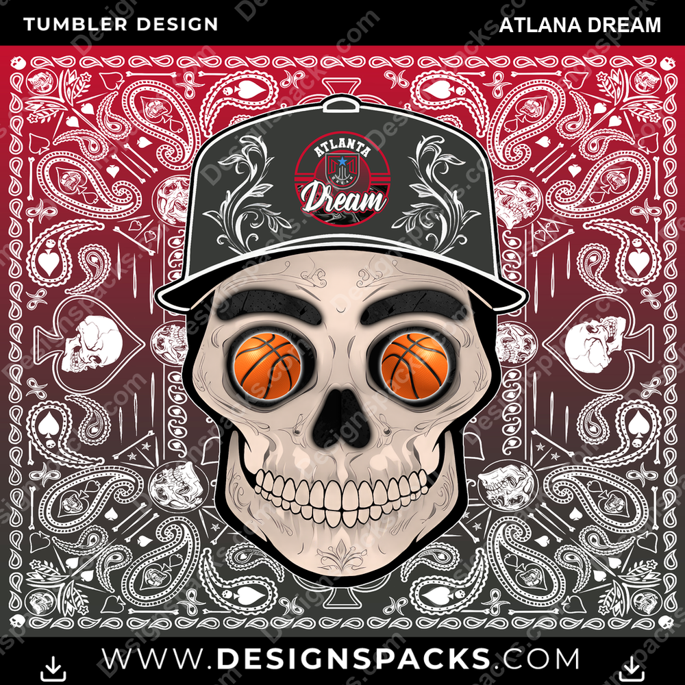 Basketball Skull Handkerchief Atlana Dream NBA Basketball Tumbler Digital Wrap Design Download