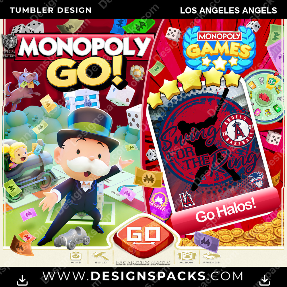Baseball Monopoly Go! Los Angeles Angels Tumbler Digital Wrap Design