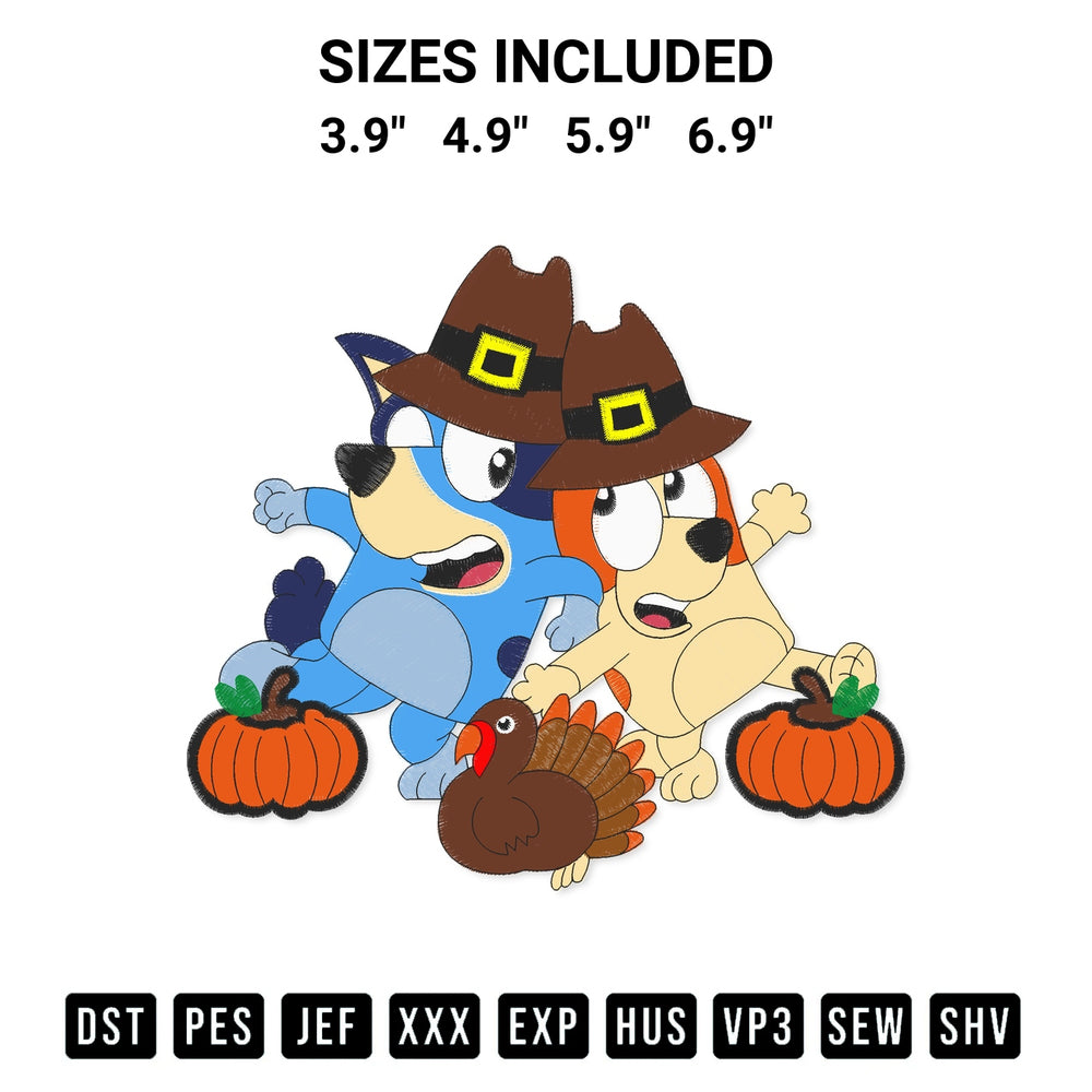 Add a unique touch to your apparel with the Turkey Bluey Bingo Thanksgiving Embroidery Design embroidery file. Premium instant download available now on Designspacks.com. Available sizes: 3.9", 4.9", 5.9", 6.9".