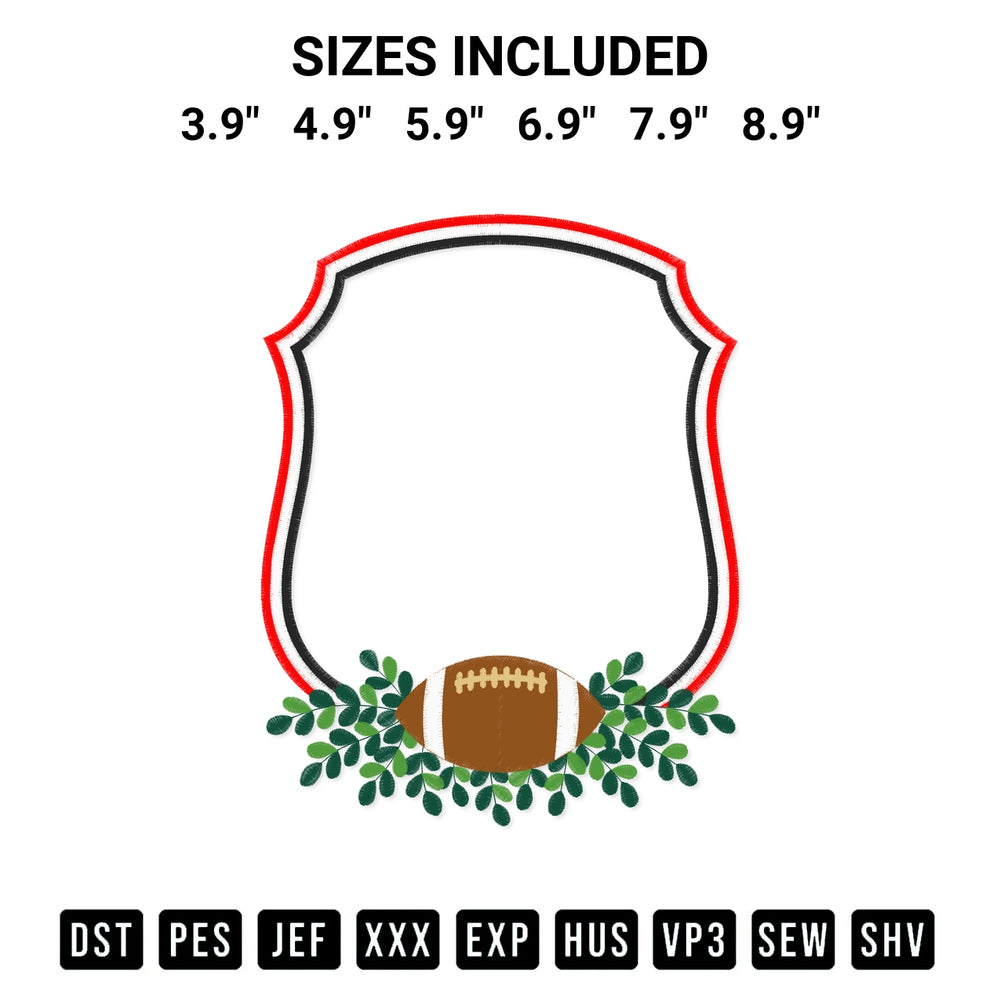Get the Football Ball Frame Embroidery Design embroidery design for your custom crafts! Premium digitized files available for instant download at Designspacks.com. Available sizes: 3.9", 4.9", 5.9", 6.9", 7.9", 8.9".