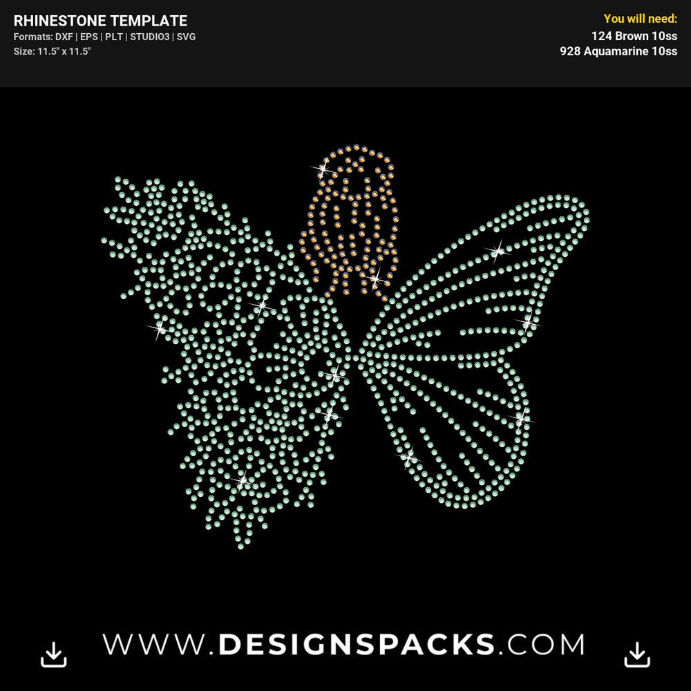 Floral Woman Butterfly Rhinestone Digital Template