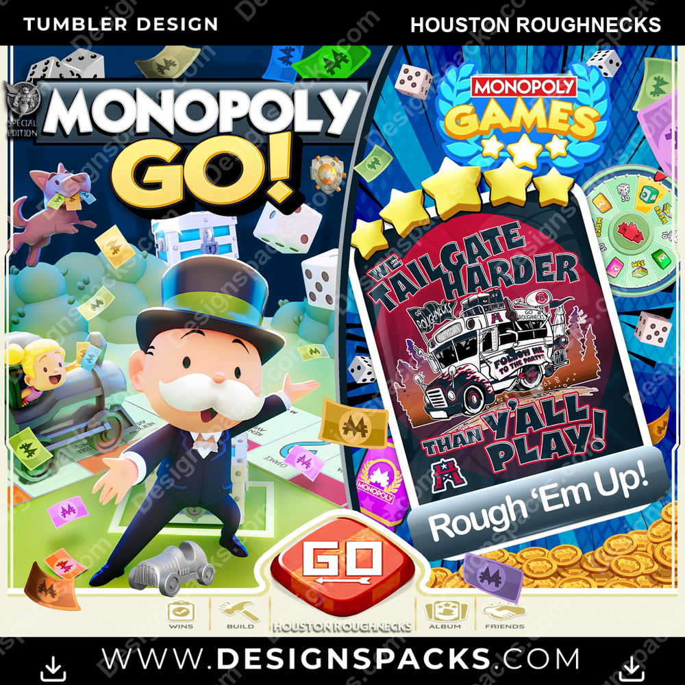 Canada Football Monopoly Go! Houston Roughnecks CFL Canada Tumbler Digital Wrap Design Download