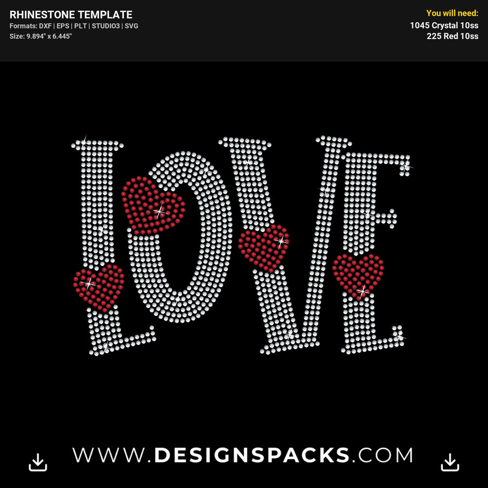 Love Word Small Hearts Rhinestone Digital Template