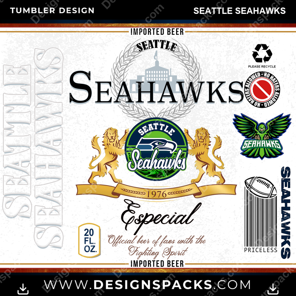 Football Modelo Seattle Seahawks Tumbler Digital Wrap Design