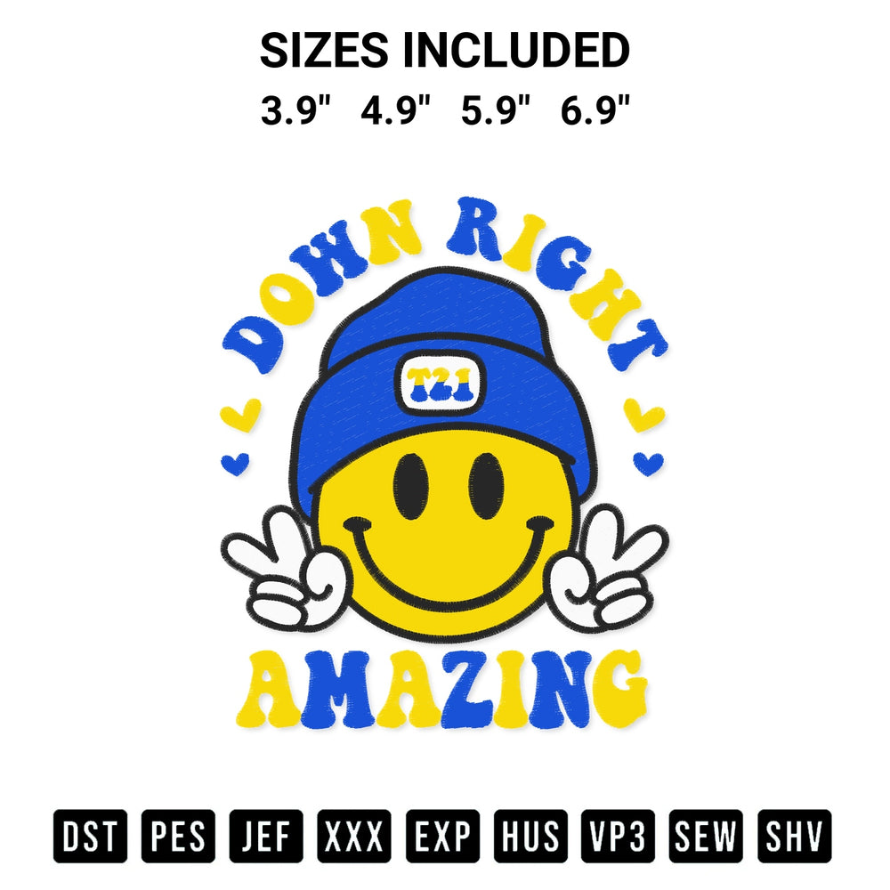 Discover the perfect addition to your crafting collection: Down Right Amazing Syndrome Awareness Embroidery Design embroidery file. Instantly available at Designspacks.com. Available sizes: 3.9", 4.9", 5.9", 6.9".