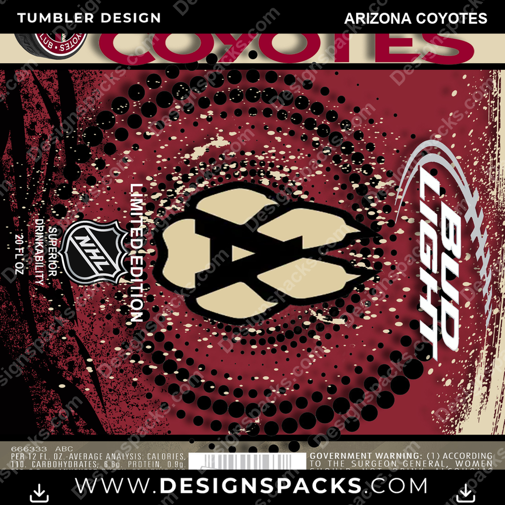 Ice Hockey Bud Arizona Coyotes NHL Hockey Tumbler Digital Wrap Design Download