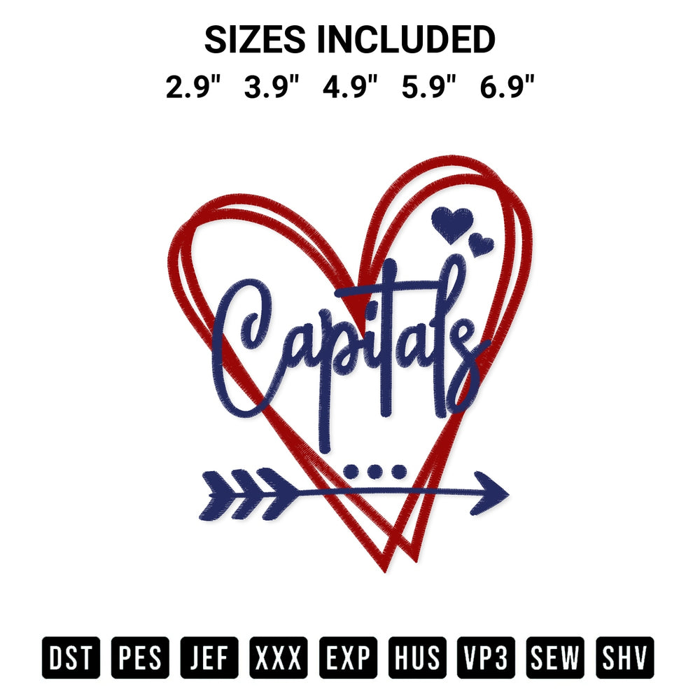Discover the perfect addition to your crafting collection: Washington Capitals Heart Embroidery Design embroidery file. Instantly available at Designspacks.com. Available sizes: 2.9", 3.9", 4.9", 5.9", 6.9".
