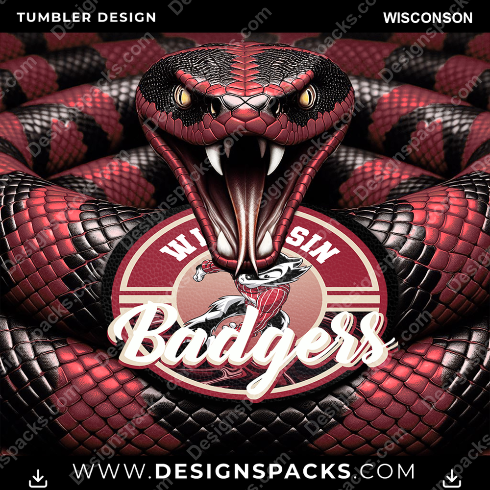 College Sport Rattle Snake Wisconson Tumbler Digital Wrap Design