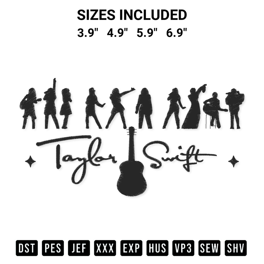 Stitch like a pro with the Taylor Swift Eras Tour Embroidery Design embroidery pattern from Designspacks.com. High-quality digital machine embroidery file. Available sizes: 3.9", 4.9", 5.9", 6.9".