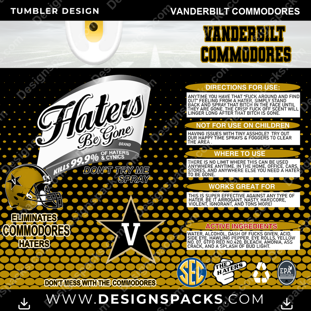 College Sport Haters Be Gone Vanderbilt Commodores NCAA College Sport Tumbler Digital Wrap Design Download