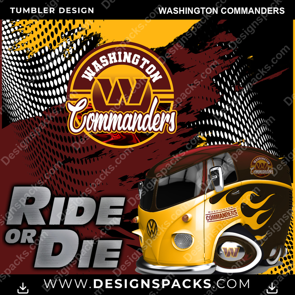 Football Ride or Die Washington Commanders Tumbler Digital Wrap Design