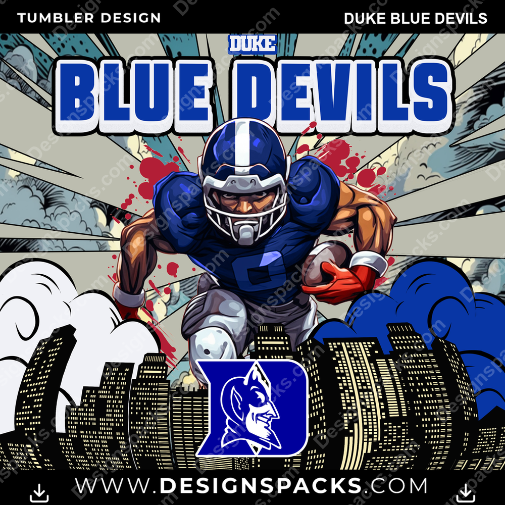 College Sport Comic Cover Duke Blue Devils Tumbler Digital Wrap Design