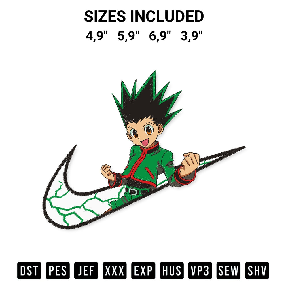 Looking for the perfect pattern? Download the Nike Gon Freecss Hunter X Hunter Logo Embroidery Design embroidery design today at Designspacks.com. Crisp, clean stitching guaranteed. Available sizes: 4,9", 5,9", 6,9", 3,9".