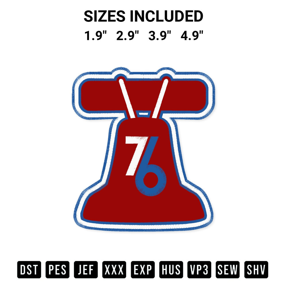 Create amazing crafts with the Philadelphia 76 Liberty Bell Embroidery Design embroidery file. High-quality digital download from Designspacks.com, perfect for beginners and pros. Available sizes: 1.9", 2.9", 3.9", 4.9".