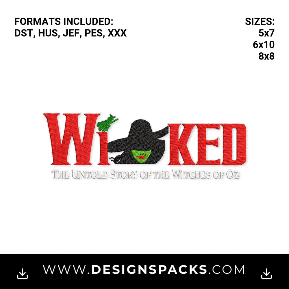 Wicked Untold Story Witch Of Oz Logo Embroidery Design - Instant digital download pattern at Designspacks.com
