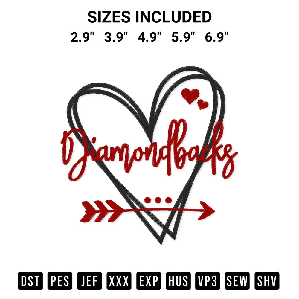 Elevate your next project with our Arizona Diamondbacks Heart Embroidery Design embroidery file. Shop high-quality digital patterns instantly at Designspacks.com. Available sizes: 2.9", 3.9", 4.9", 5.9", 6.9".