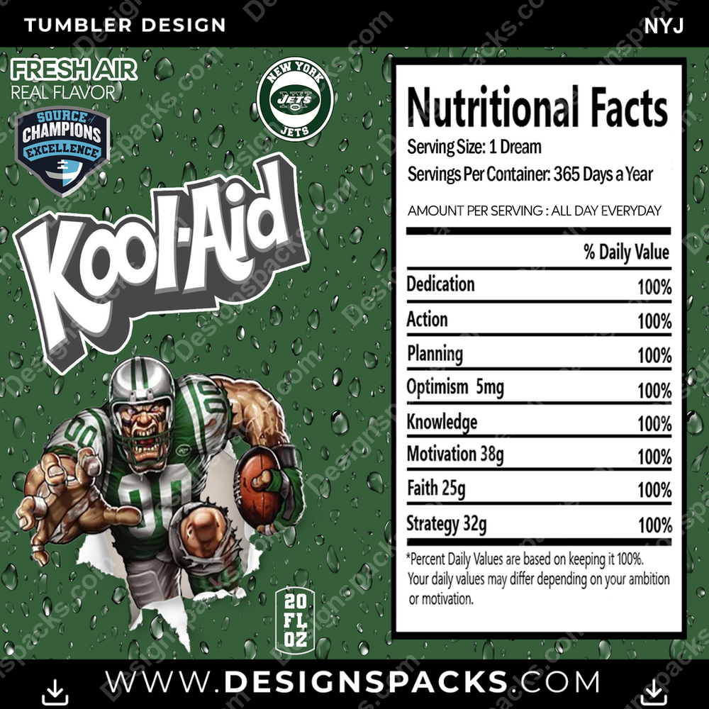 Football Kool-Aid NYJ Tumbler Digital Wrap Design
