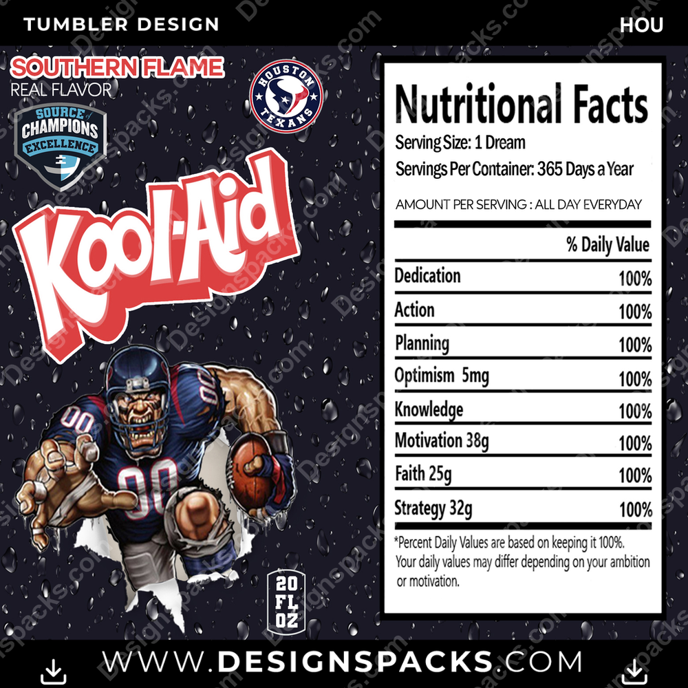 Football Kool-Aid HOU Tumbler Digital Wrap Design