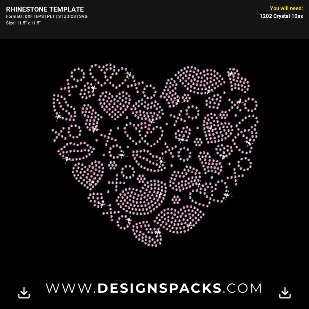 Heart Lips Xo Xo Rhinestone Digital Template
