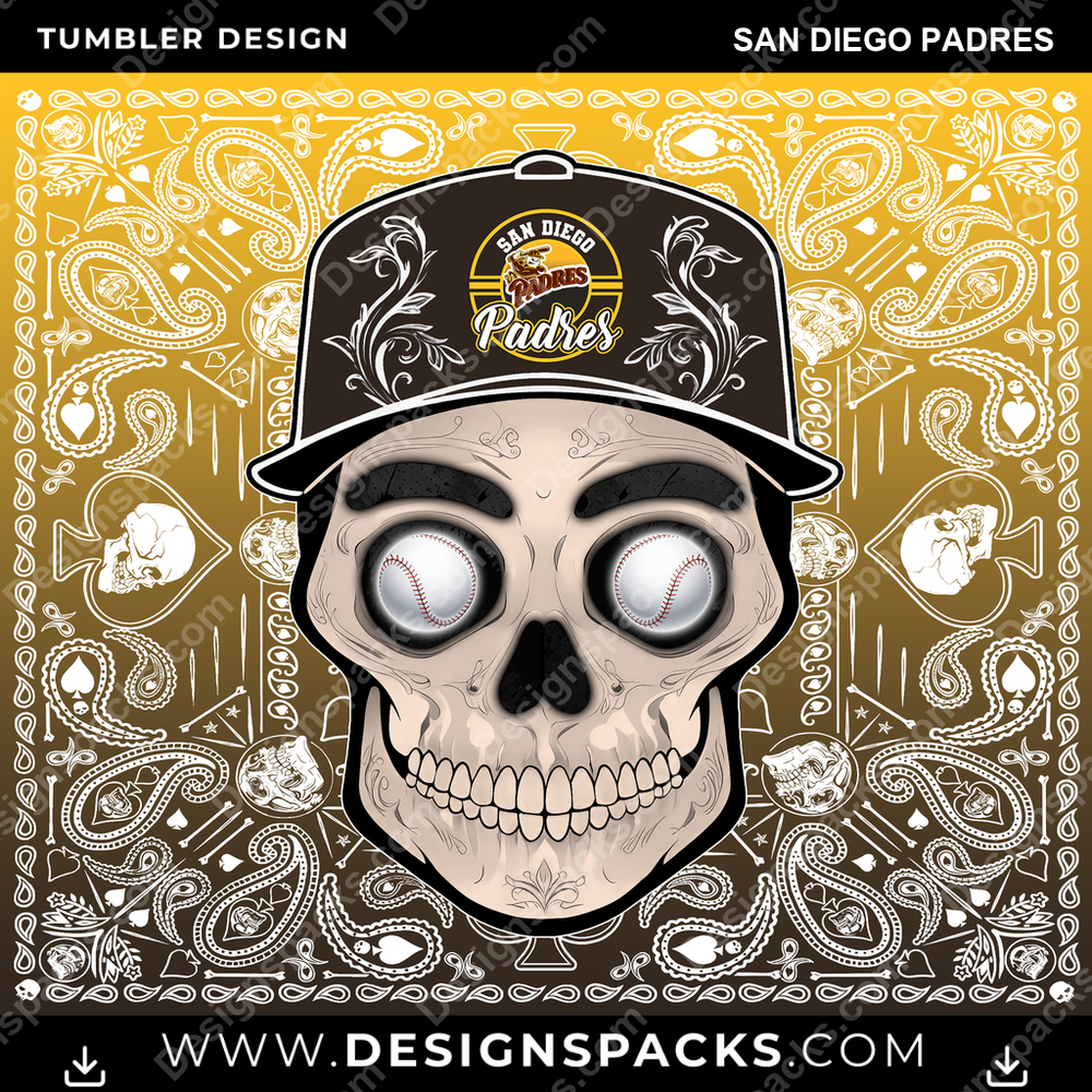 Baseball Skull Handkerchief San Diego Padres MLB Baseball Tumbler Digital Wrap Design Download