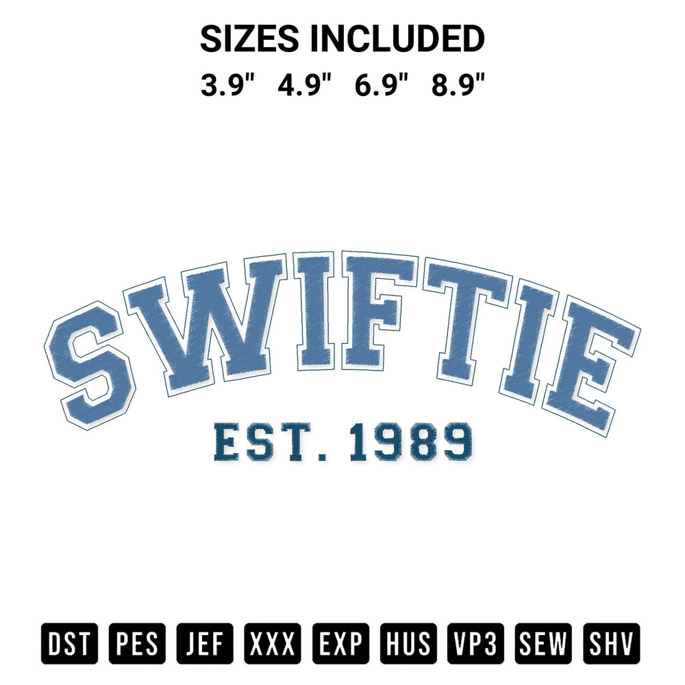 Elevate your next project with our Swiftie Est 1989 Embroidery Design embroidery file. Shop high-quality digital patterns instantly at Designspacks.com. Available sizes: 3.9", 4.9", 6.9", 8.9".
