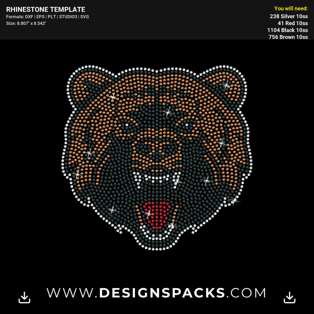 Grizzly Bear Animal Graphic Rhinestone Digital Template