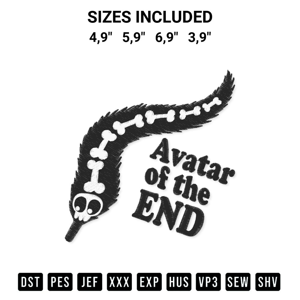 Create amazing crafts with the Worm Of The End Avatar Of The End Logo Embroidery Design embroidery file. High-quality digital download from Designspacks.com, perfect for beginners and pros. Available sizes: 4,9", 5,9", 6,9", 3,9".