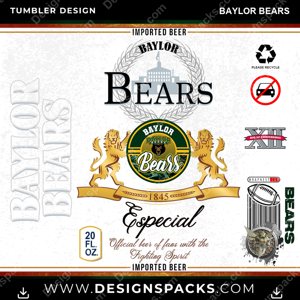 College Sport Modelo Baylor Bears Tumbler Digital Wrap Design
