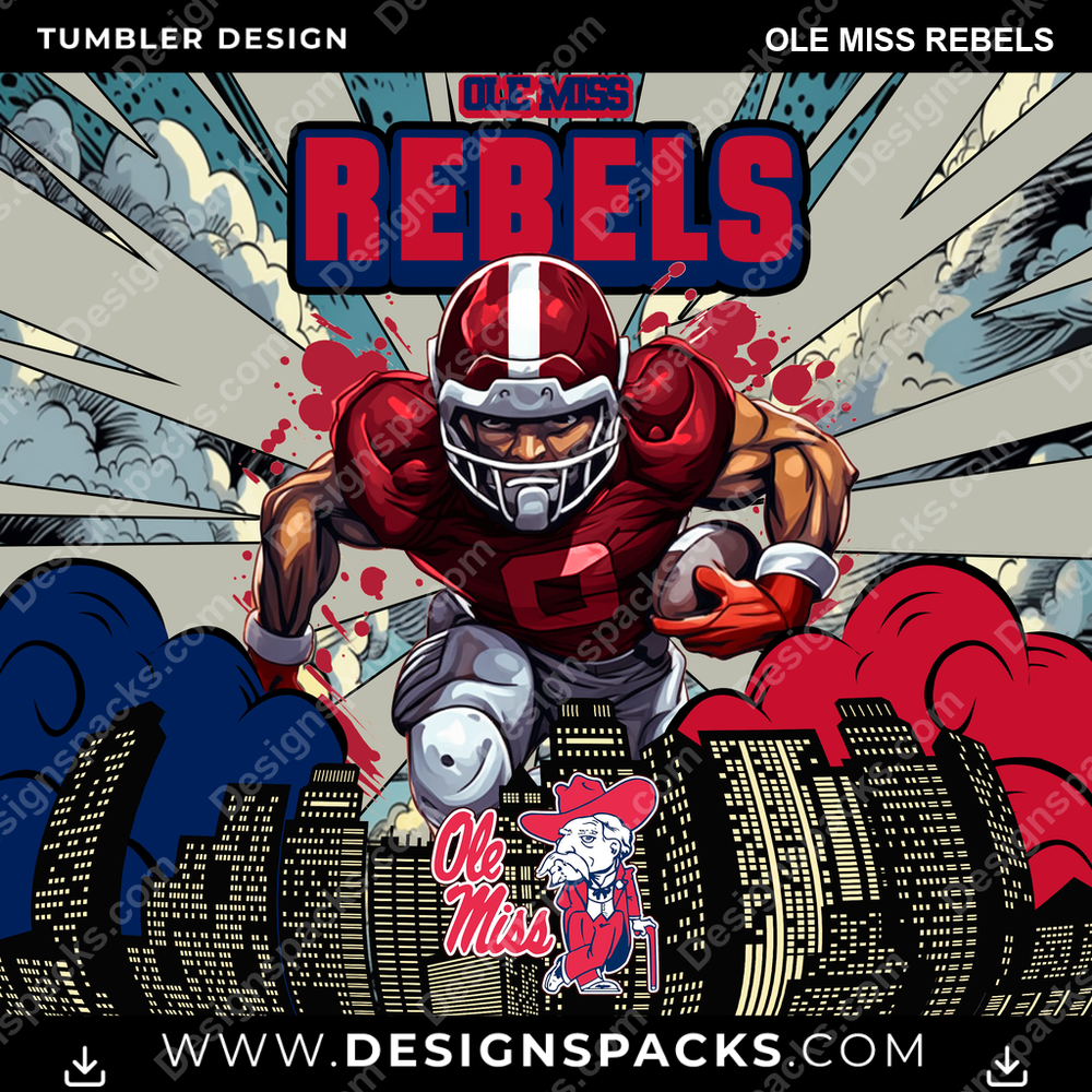 College Sport Comic Cover Ole Miss Rebels NCAA College Sport Tumbler Digital Wrap Design Download