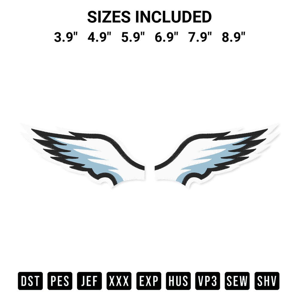 Discover the perfect addition to your crafting collection: Philadelphia Eagles Wings Embroidery Design embroidery file. Instantly available at Designspacks.com. Available sizes: 3.9", 4.9", 5.9", 6.9", 7.9", 8.9".