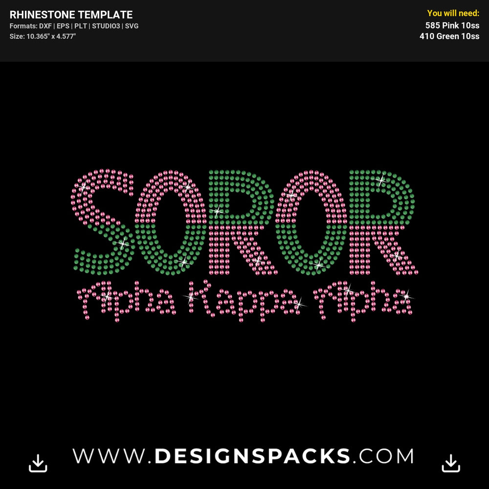 Soror AKA 1908 Pink Green Rhinestone Digital Template