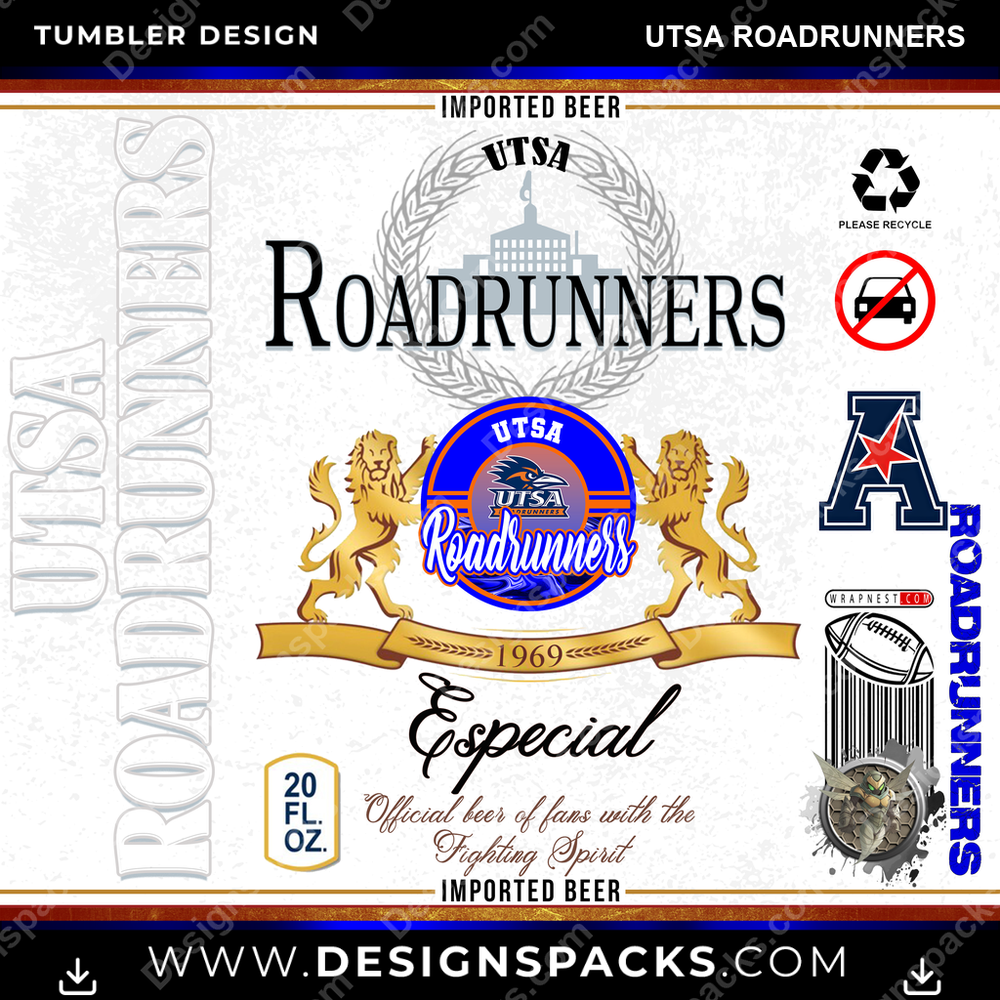 College Sport Modelo UTSA Roadrunners Tumbler Digital Wrap Design