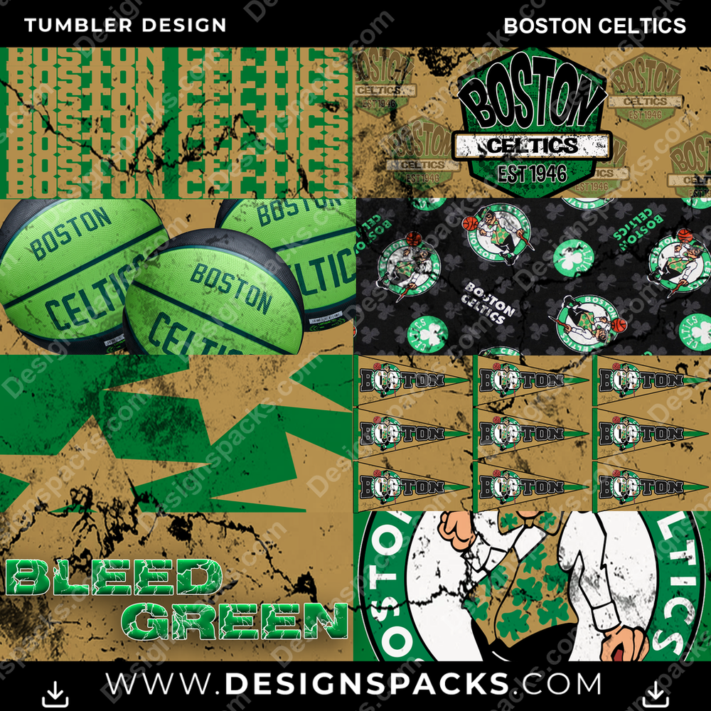 Basketball Distressed BG Boston Celtics Tumbler Digital Wrap Design
