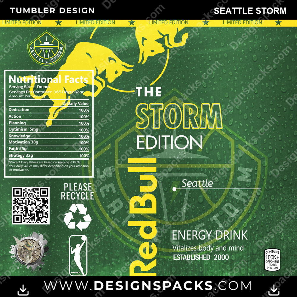 Basketball Red Bull Seattle Storm Tumbler Digital Wrap Design