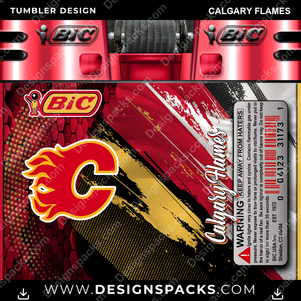 Hockey BIC Lighter Calgary Flames Tumbler Digital Wrap Design