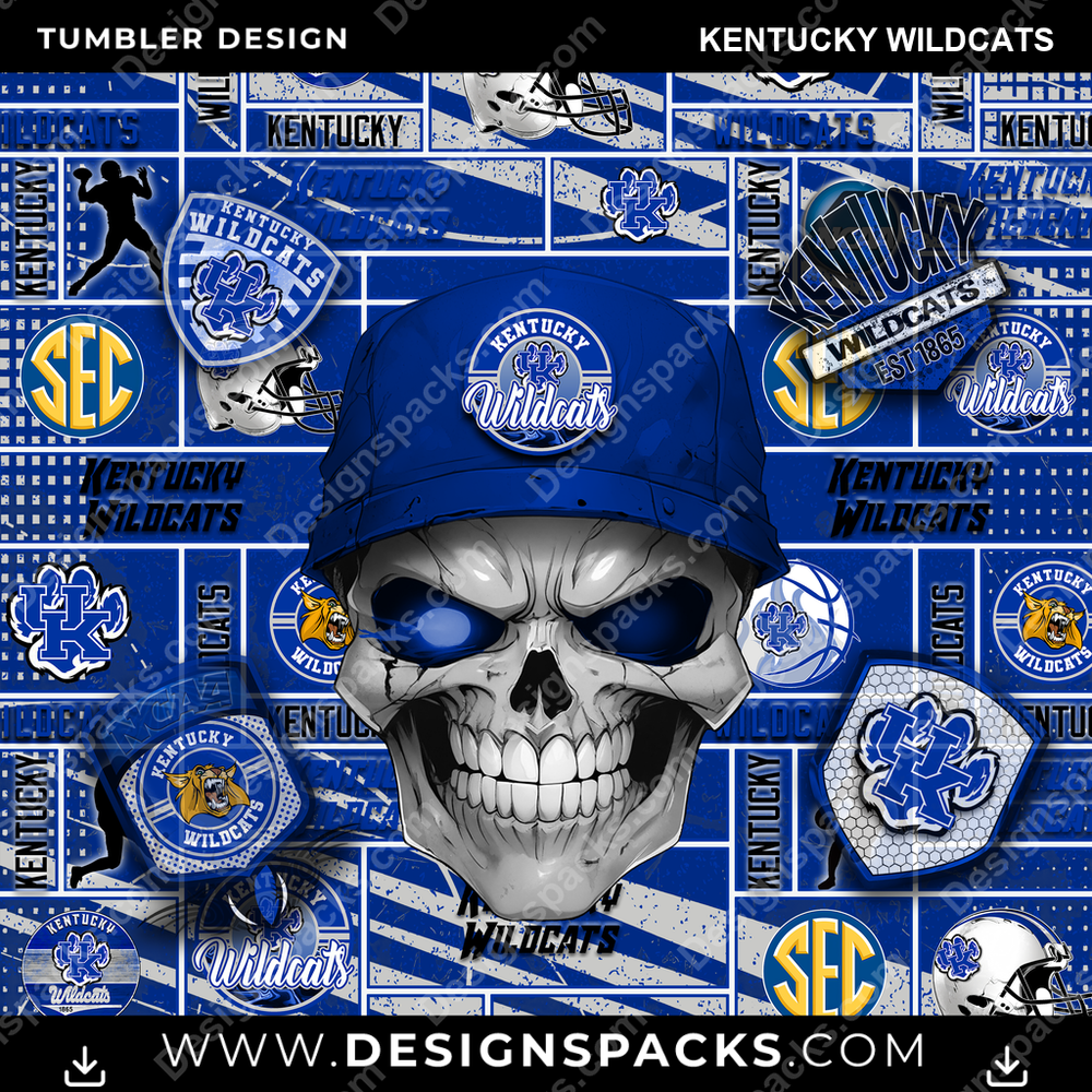 College Sport Skull Kentucky Wildcats NCAA College Sport Tumbler Digital Wrap Design Download