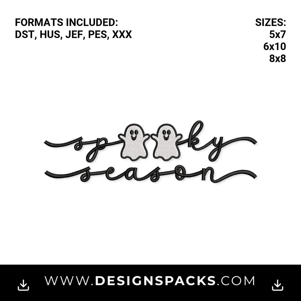 Spooky Season Cute Ghost Script Embroidery Design - Instant digital download pattern at Designspacks.com