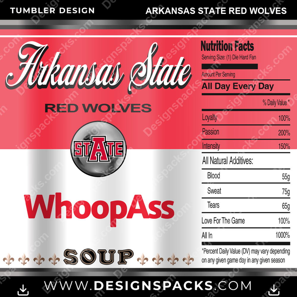 College Sport Soup Can Arkansas State Red Wolves NCAA College Sport Tumbler Digital Wrap Design Download