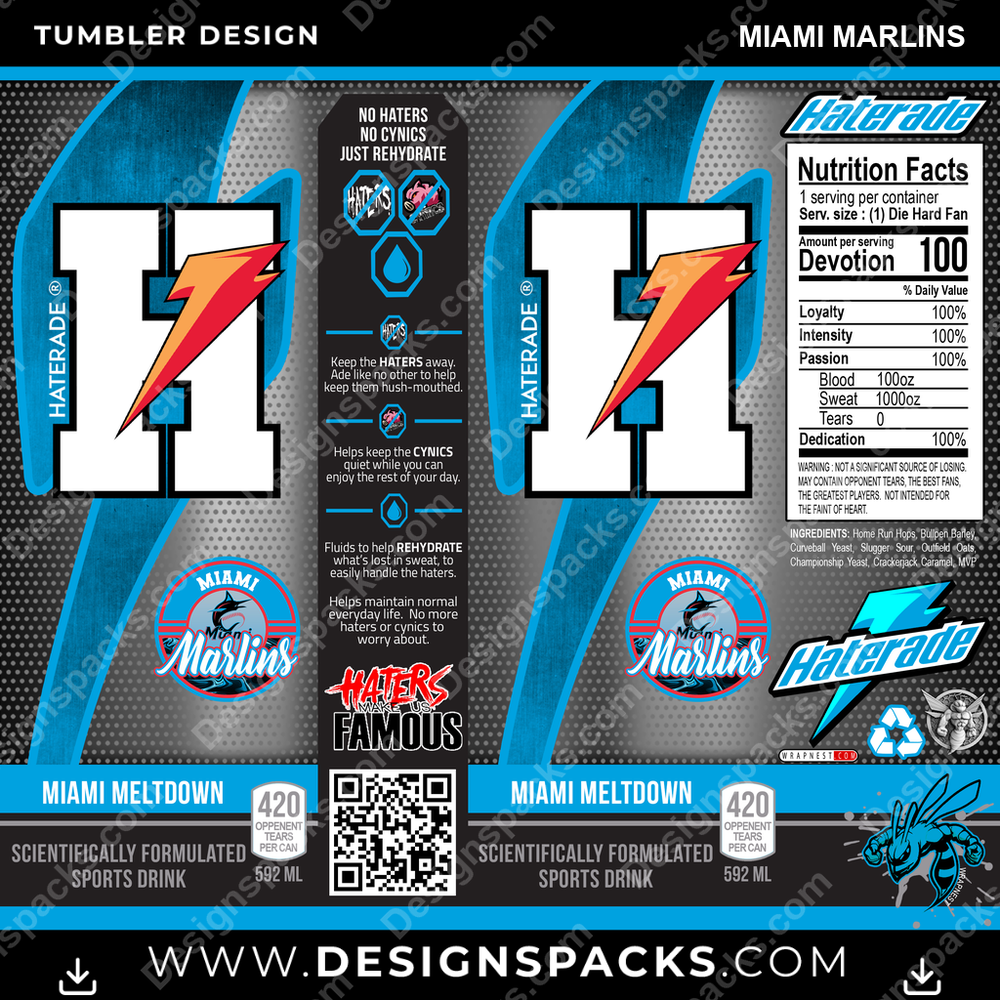 Baseball Haterade Miami Marlins Tumbler Digital Wrap Design