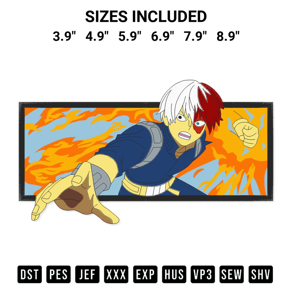 Stitch like a pro with the Shoto Todoroki Embroidery Design embroidery pattern from Designspacks.com. High-quality digital machine embroidery file. Available sizes: 3.9", 4.9", 5.9", 6.9", 7.9", 8.9".
