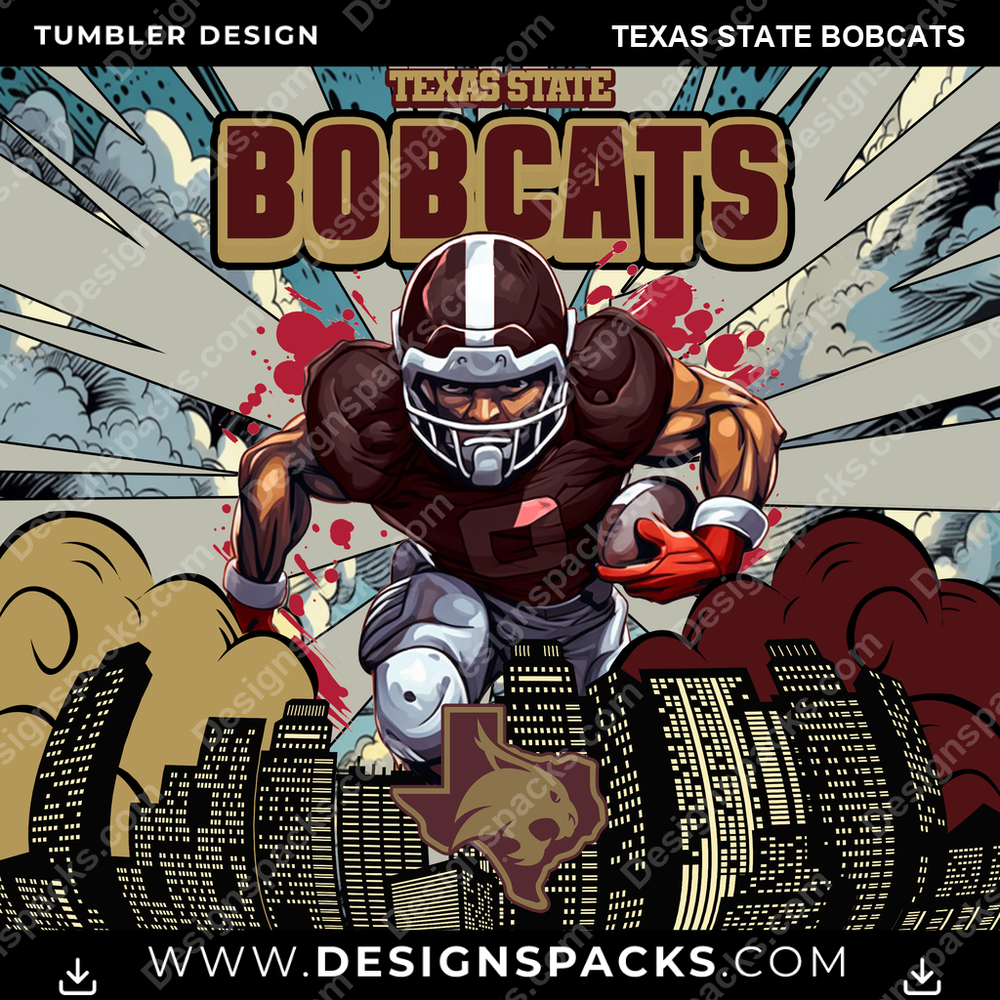 College Sport Comic Cover Texas State Bobcats Tumbler Digital Wrap Design