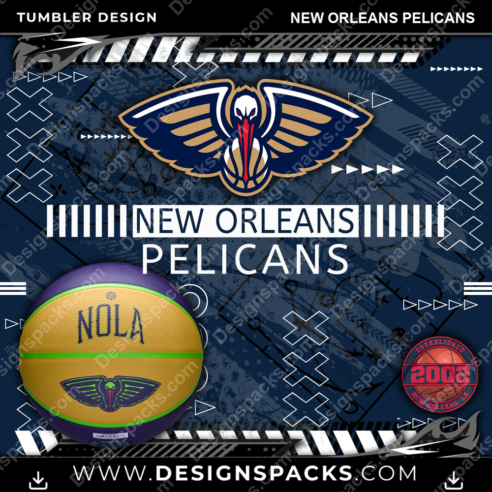 Basketball Xs & Os New Orleans Pelicans NBA Basketball Tumbler Digital Wrap Design Download