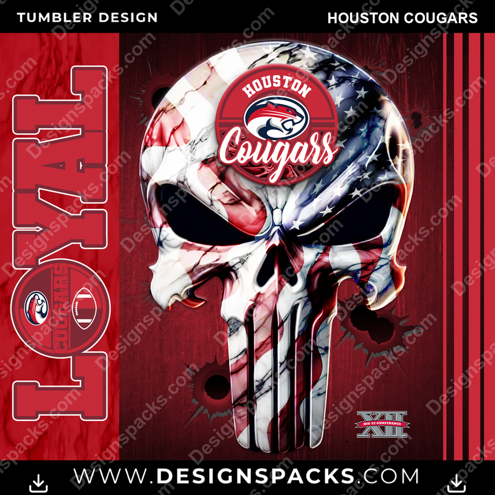 College Sport Loyal Houston Cougars Tumbler Digital Wrap Design
