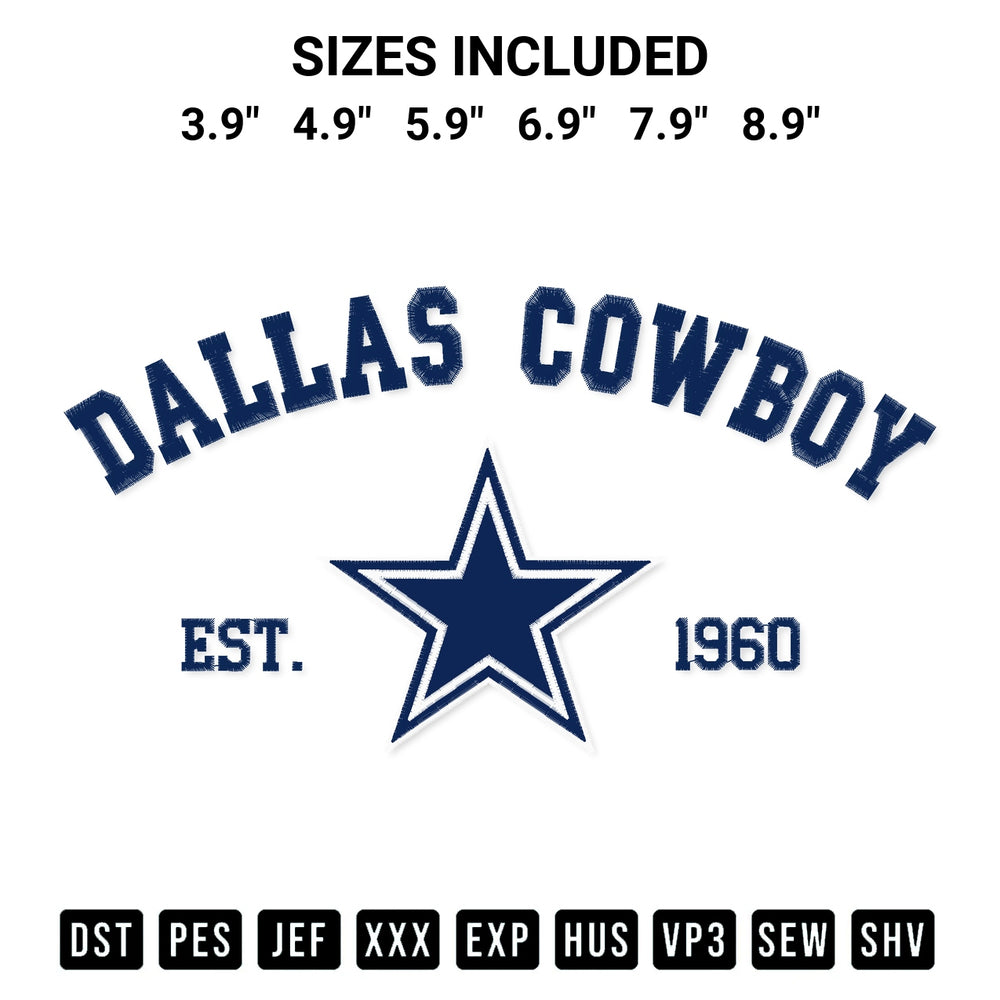 Elevate your next project with our Nfl Dallas Cowboys 1960 Embroidery Design embroidery file. Shop high-quality digital patterns instantly at Designspacks.com. Available sizes: 3.9", 4.9", 5.9", 6.9", 7.9", 8.9".